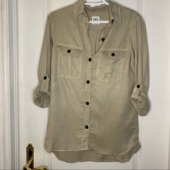 Zara Tops - Zara linen shirt size S color khaki/tan